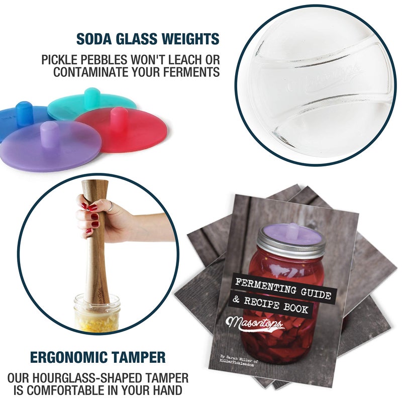 Masontops Complete Mason Jar Fermentation Kit - Pickle Kit, Sauerkraut Making Kit Kimchi Container - Fermentation Airlock Lids Wide Mouth Mason Jars - Image 4