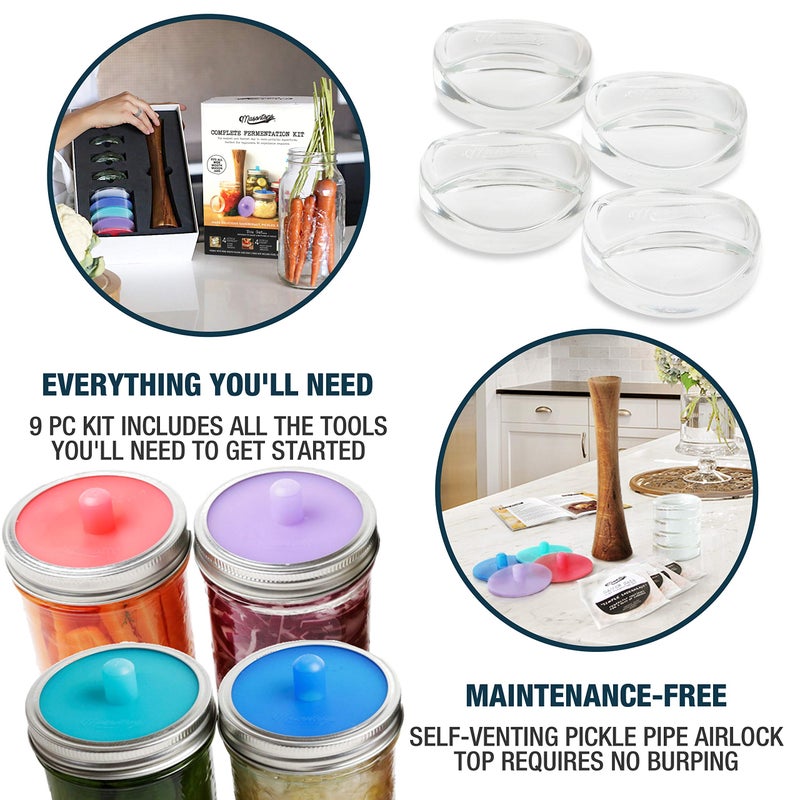 Masontops Complete Mason Jar Fermentation Kit - Pickle Kit, Sauerkraut Making Kit Kimchi Container - Fermentation Airlock Lids Wide Mouth Mason Jars - Image 3