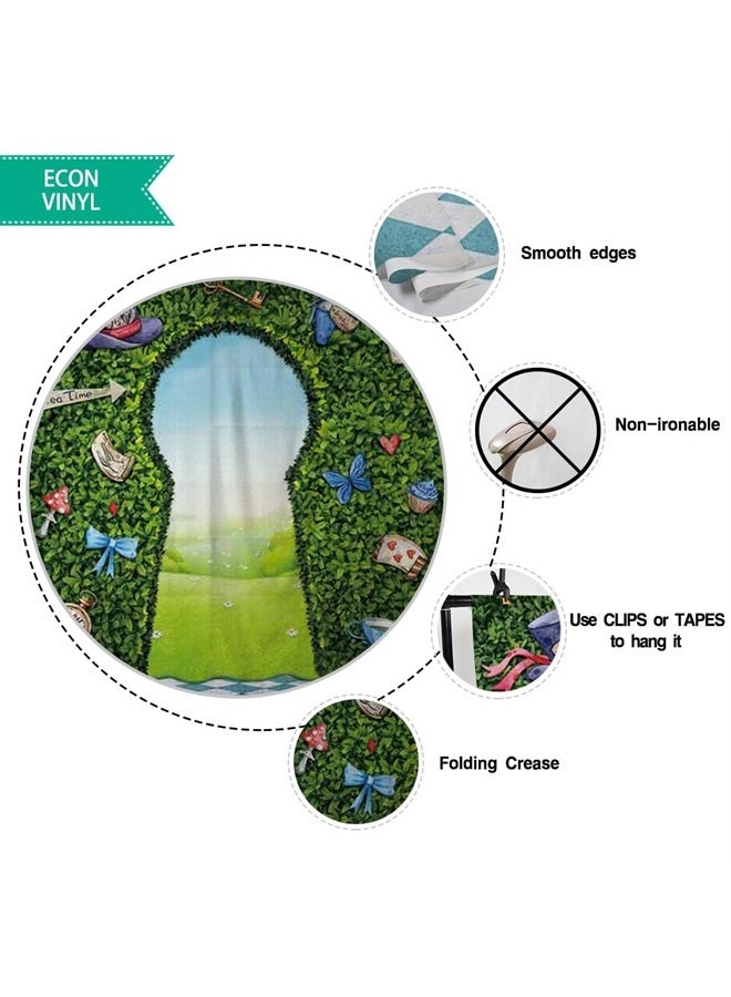 Allenjoy 59" x 82" Wonderland Green Fence Tea Party Key Hold Checkerboard Photo Backdrop Photography Background for Newborn Baby Shower Kid's Birthday Party Decorations Supplies Booth Studio Props