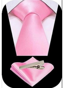 Tezzgelsin Men's Satin Tie Handkerchief and Silver Steel Tie Clip Set  - Image 2