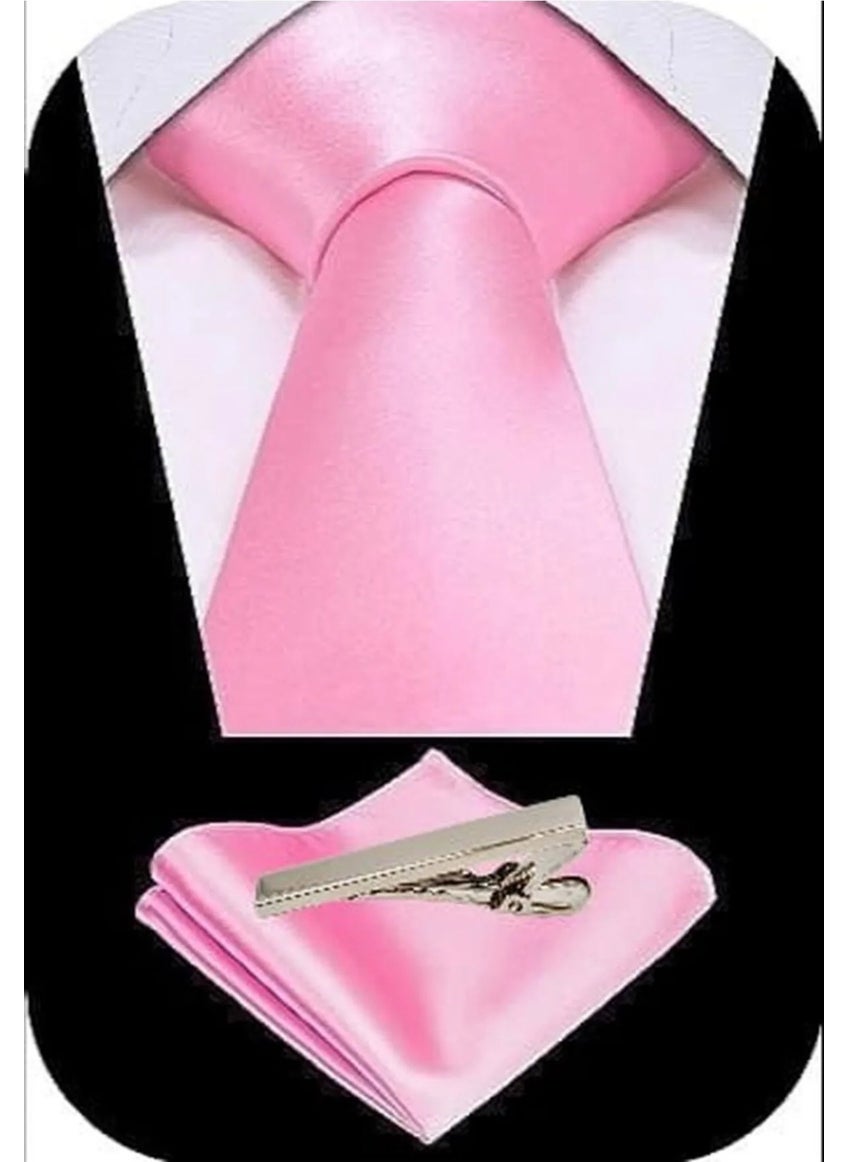 Tezzgelsin Men's Satin Tie Handkerchief and Silver Steel Tie Clip Set  - Image 2