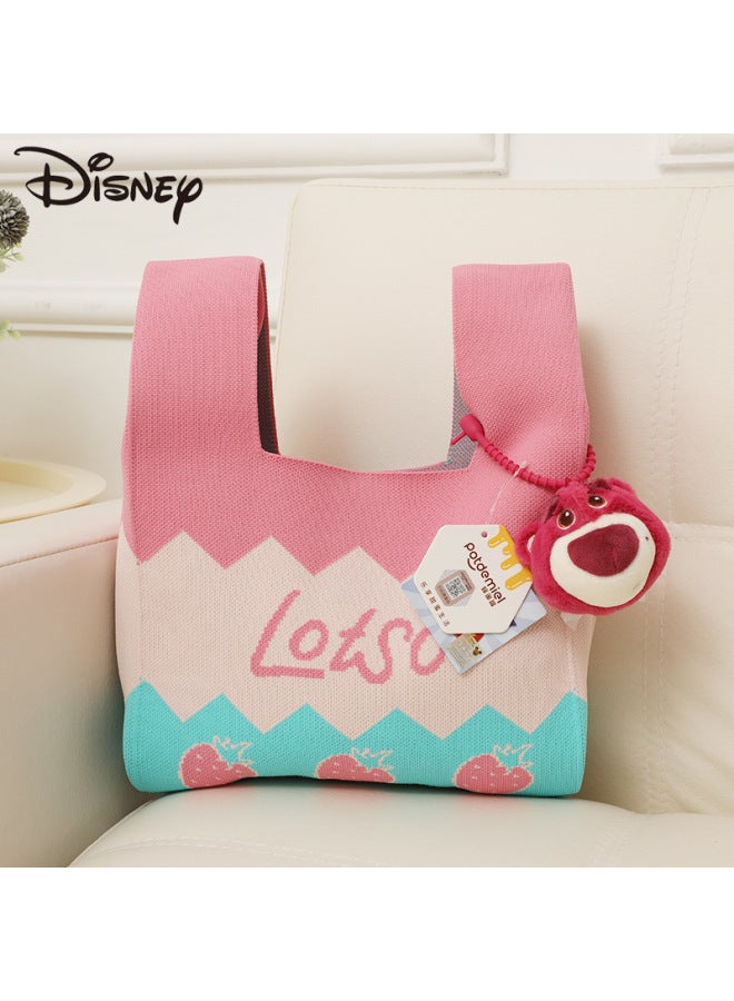 Disney Genuine Strawberry Bear Qiqi Winnie Bear Donald Duck Cartoon Animation Large Capacity Shoulder Bag Spring And Summer Bag-Specifications:Genuine Authorization + Anti-counterfeiting Label-Color:Pixar Strawberry Bear Vest Knitted Bag  - Image 1
