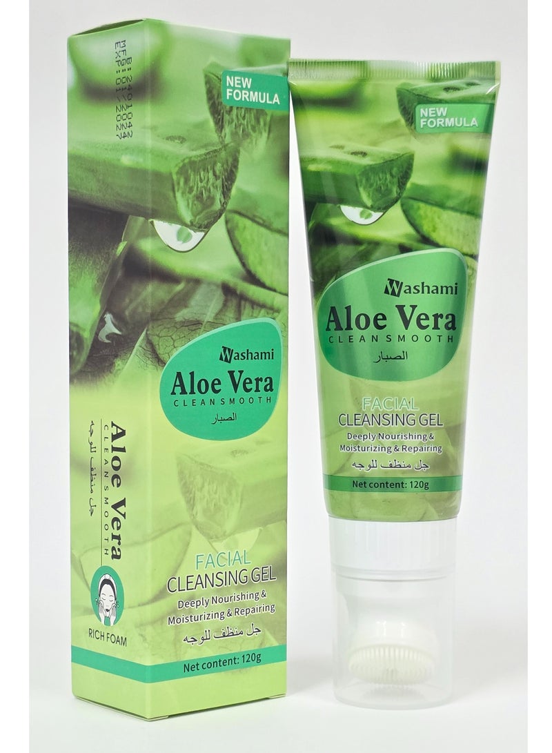 WASHAMI Aloe Vera Facial Cleansing Gel – Moisturizing, Repairing & Skin Nourishing Cleanser, Rich Foam, 120g  - Image 1