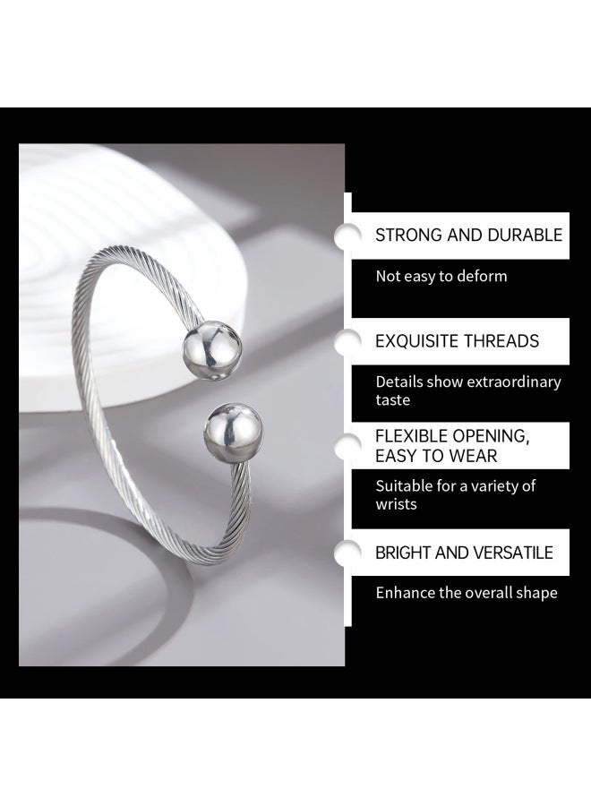 Hoexe Silver Threaded Open Bracelet Body Plaid Care Fashion Elegant Daily Life Wear Bracelet - Image 2