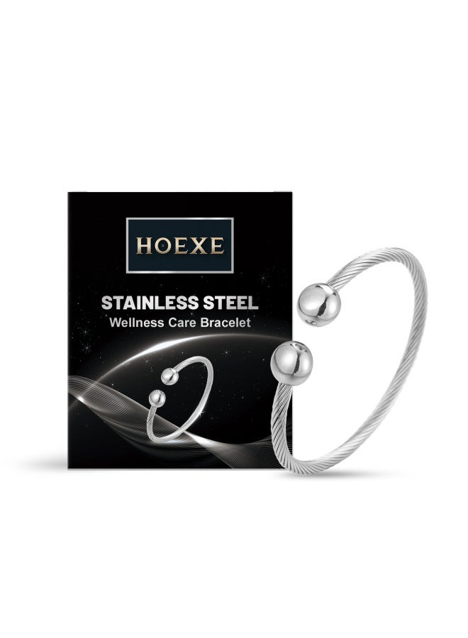 Hoexe Silver Threaded Open Bracelet Body Plaid Care Fashion Elegant Daily Life Wear Bracelet - Image 5