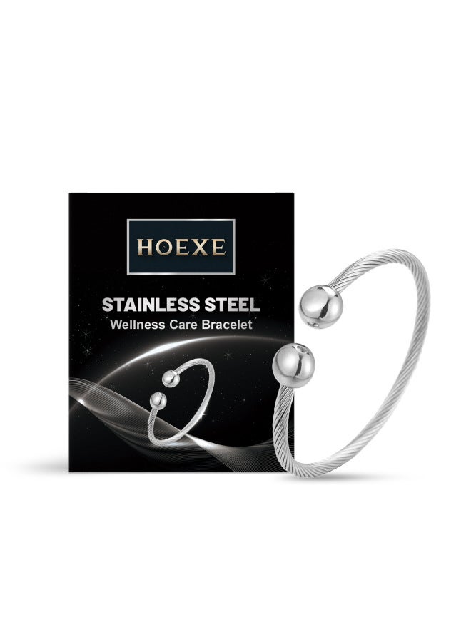 Hoexe Silver Threaded Open Bracelet Body Plaid Care Fashion Elegant Daily Life Wear Bracelet - Image 1