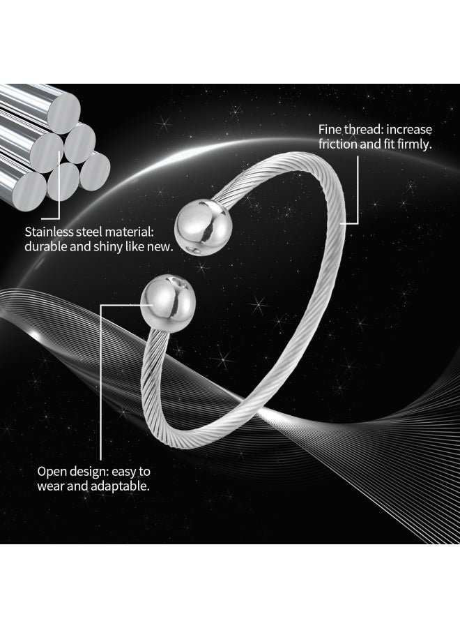 Hoexe Silver Threaded Open Bracelet Body Plaid Care Fashion Elegant Daily Life Wear Bracelet - Image 4
