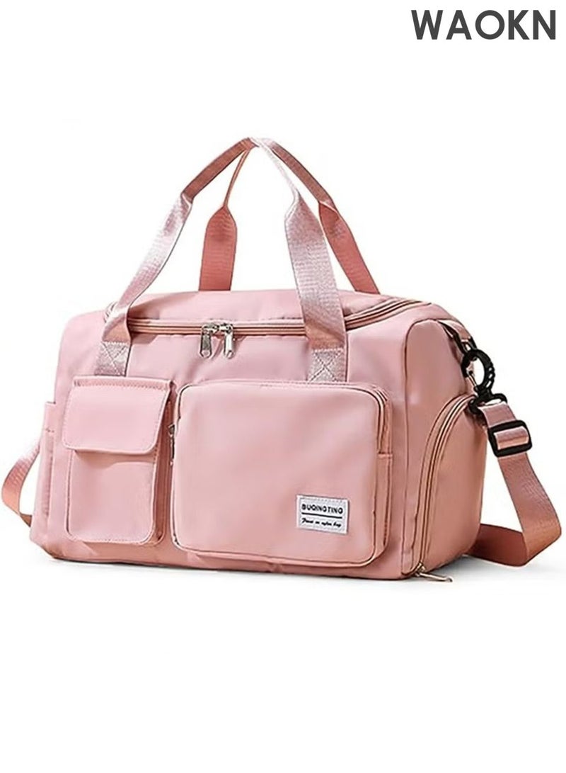 WAOKN Large Capacity Travel Duffle Bag, Sports Gym Bag Sports Gym Bag, with Shoes Compartment & Wet Pocket Sports Gym Bag, for Men & Women Multi-Occasion Application of Sports Bag ,Handheld multifunctional fitness bag,(pink). - Image 1