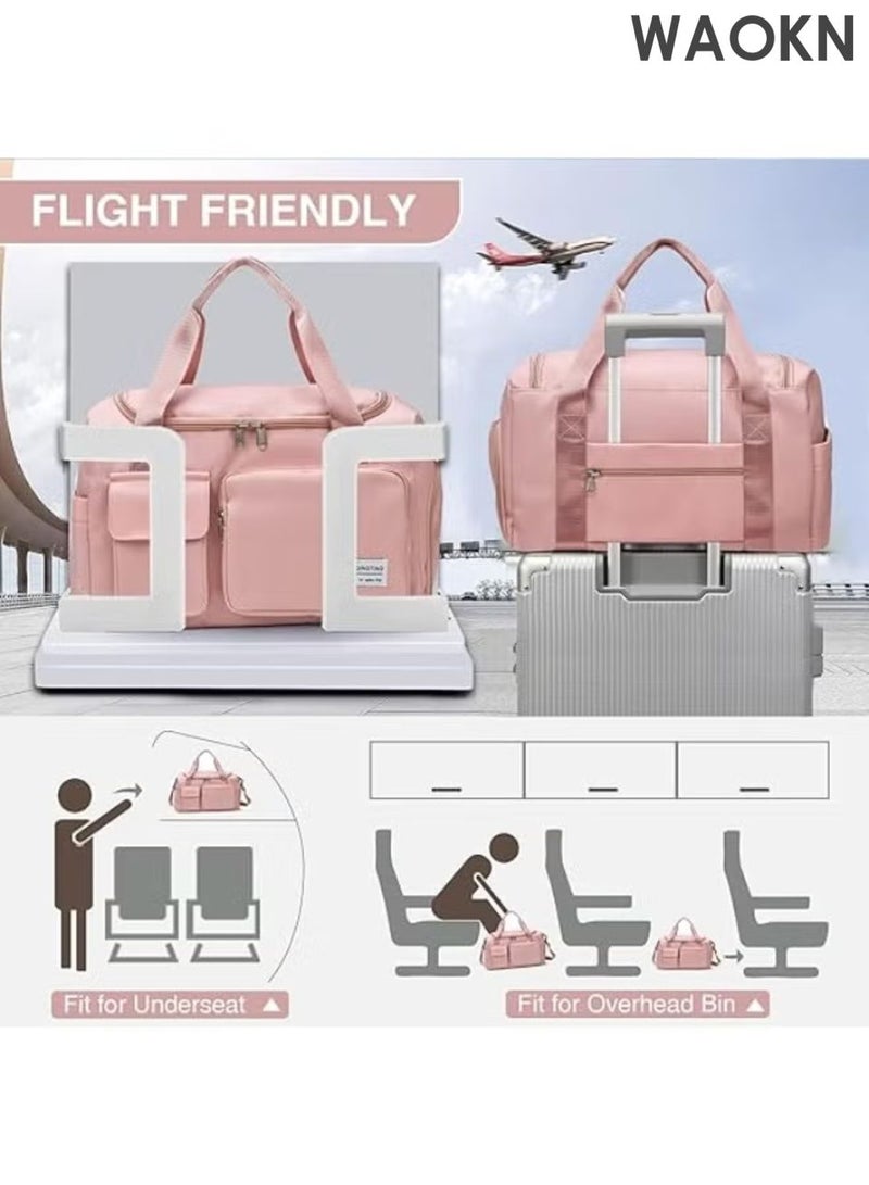 WAOKN Large Capacity Travel Duffle Bag, Sports Gym Bag Sports Gym Bag, with Shoes Compartment & Wet Pocket Sports Gym Bag, for Men & Women Multi-Occasion Application of Sports Bag ,Handheld multifunctional fitness bag,(pink). - Image 2