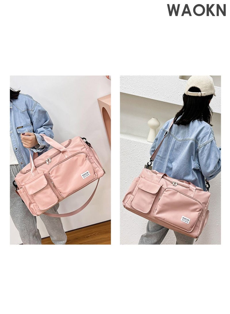 WAOKN Large Capacity Travel Duffle Bag, Sports Gym Bag Sports Gym Bag, with Shoes Compartment & Wet Pocket Sports Gym Bag, for Men & Women Multi-Occasion Application of Sports Bag ,Handheld multifunctional fitness bag,(pink). - Image 4