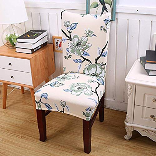 Styleys Polyester Printed Washable Elastic Dining Chair Cover Slipcovers (Set of 4, SD-01, Beige Green Flower) - Image 2