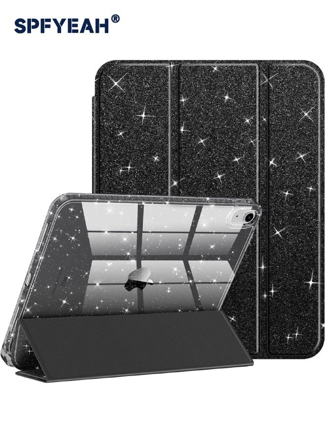 SPFYEAH Slim Case for iPad (A16) 11th Generation 11 inch (2025) / iPad 10th Generation 10.9 inch (2022), with Trifold Stand Pencil Holder, Auto Wake Sleep, Smart Magnetic Cover Glittering Sparkly Shiny Clear Back Shockproof Case, Black - Image 1