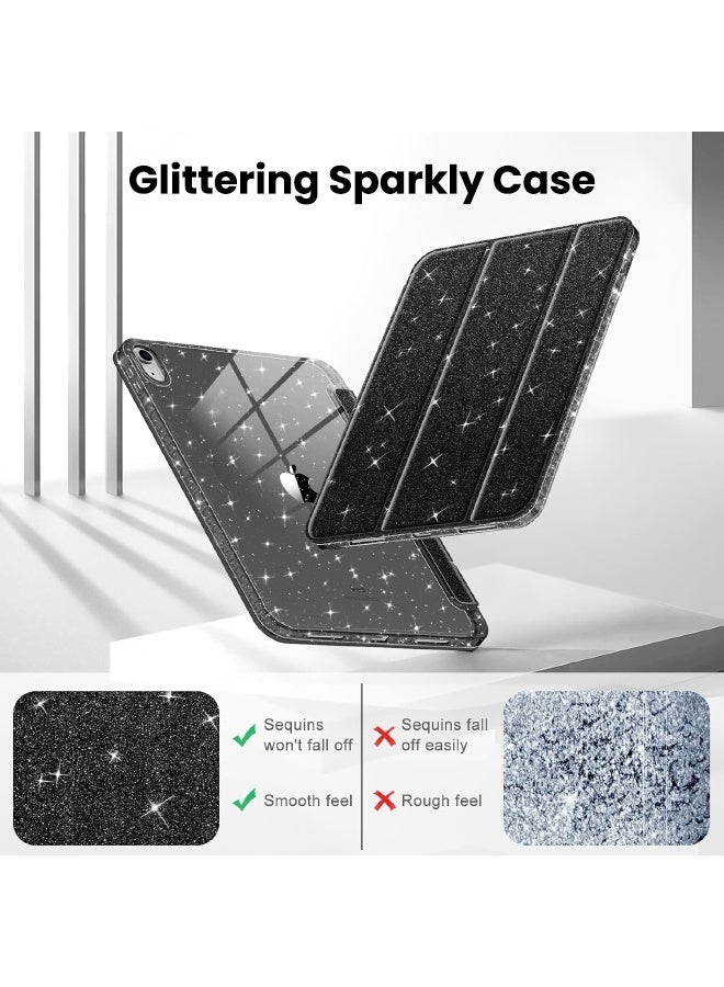 SPFYEAH Slim Case for iPad (A16) 11th Generation 11 inch (2025) / iPad 10th Generation 10.9 inch (2022), with Trifold Stand Pencil Holder, Auto Wake Sleep, Smart Magnetic Cover Glittering Sparkly Shiny Clear Back Shockproof Case, Black - Image 4