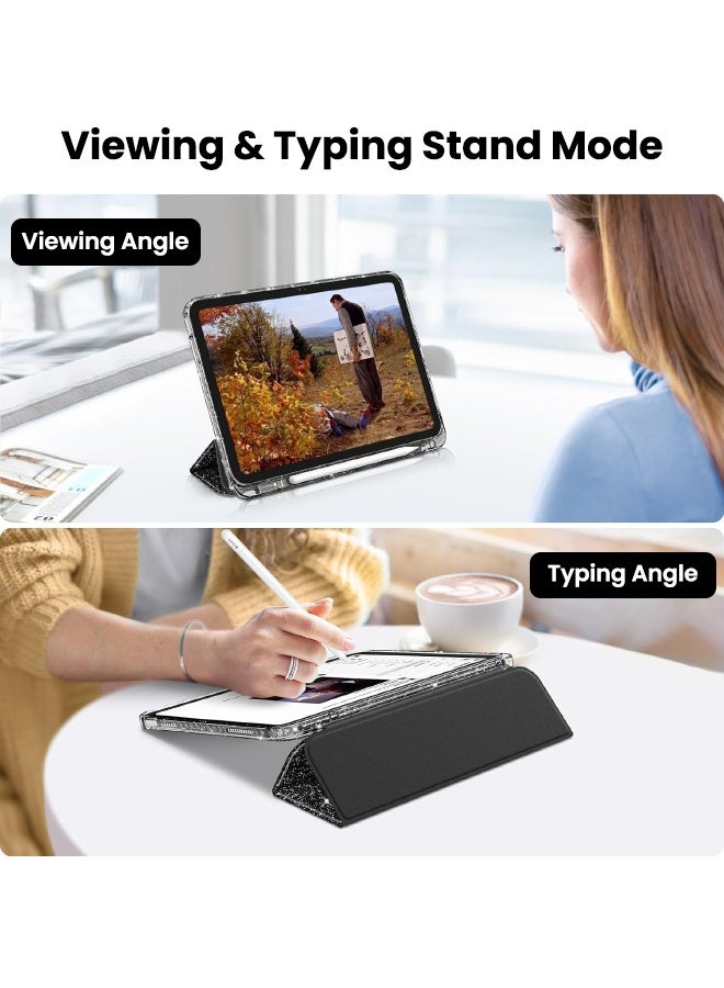 SPFYEAH Slim Case for iPad (A16) 11th Generation 11 inch (2025) / iPad 10th Generation 10.9 inch (2022), with Trifold Stand Pencil Holder, Auto Wake Sleep, Smart Magnetic Cover Glittering Sparkly Shiny Clear Back Shockproof Case, Black - Image 5