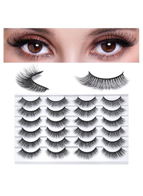 Fake Eyelashes Natural Look 3D Mink Lashes Bulk 15Mm 12Pairs Wispy Cat Eye Lashes Volume Strip Lashes Reusable False Eyelashes Pack