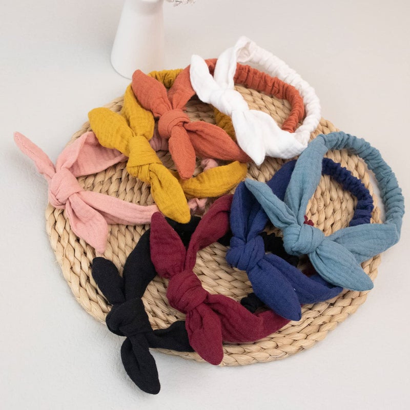 XIMA Headbands for Girls, 8pcs Cotton Rabbit Ears Hairbands for Toddlers Teens Children, Removable Rabbit Ear Bows Kids Hair Accessories - Image 3