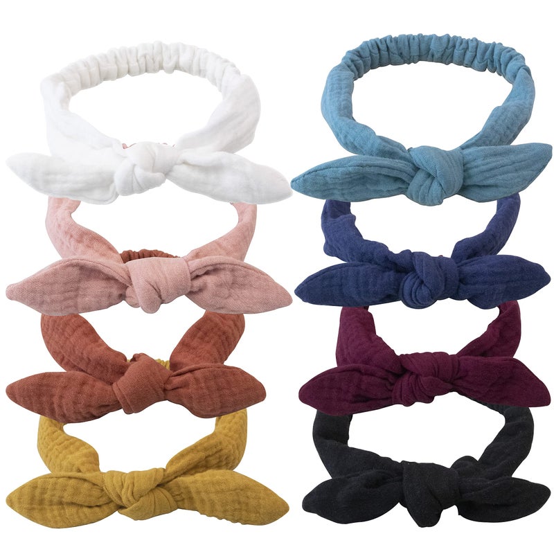 XIMA Headbands for Girls, 8pcs Cotton Rabbit Ears Hairbands for Toddlers Teens Children, Removable Rabbit Ear Bows Kids Hair Accessories - Image 1