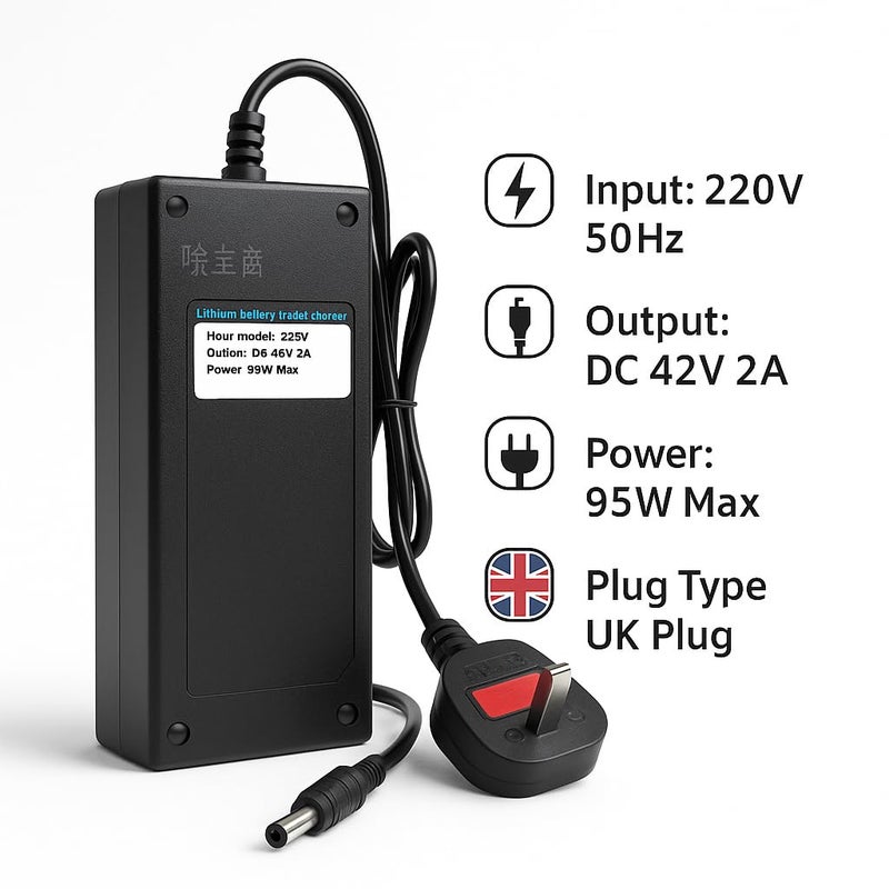FUKUKAWA® 36V 2A E-Bike & Scooter Charger | 220V 50Hz 95W Max DC 42V Output | Lithium Battery Smart Fast Charger with UK Plug | Safe, Durable, Compact Design - Image 2