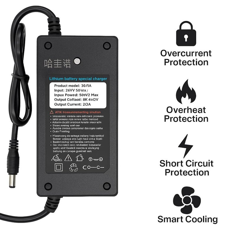 FUKUKAWA® 36V 2A E-Bike & Scooter Charger | 220V 50Hz 95W Max DC 42V Output | Lithium Battery Smart Fast Charger with UK Plug | Safe, Durable, Compact Design - Image 4