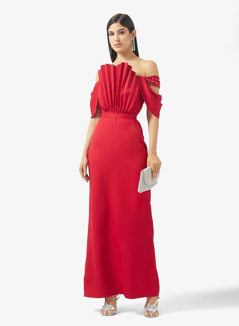 Namshi x Off Shoulder Pleat Detail Evening Gown - Image 4