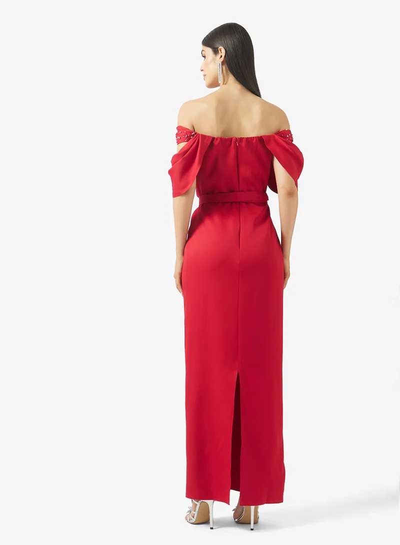 Namshi x Off Shoulder Pleat Detail Evening Gown