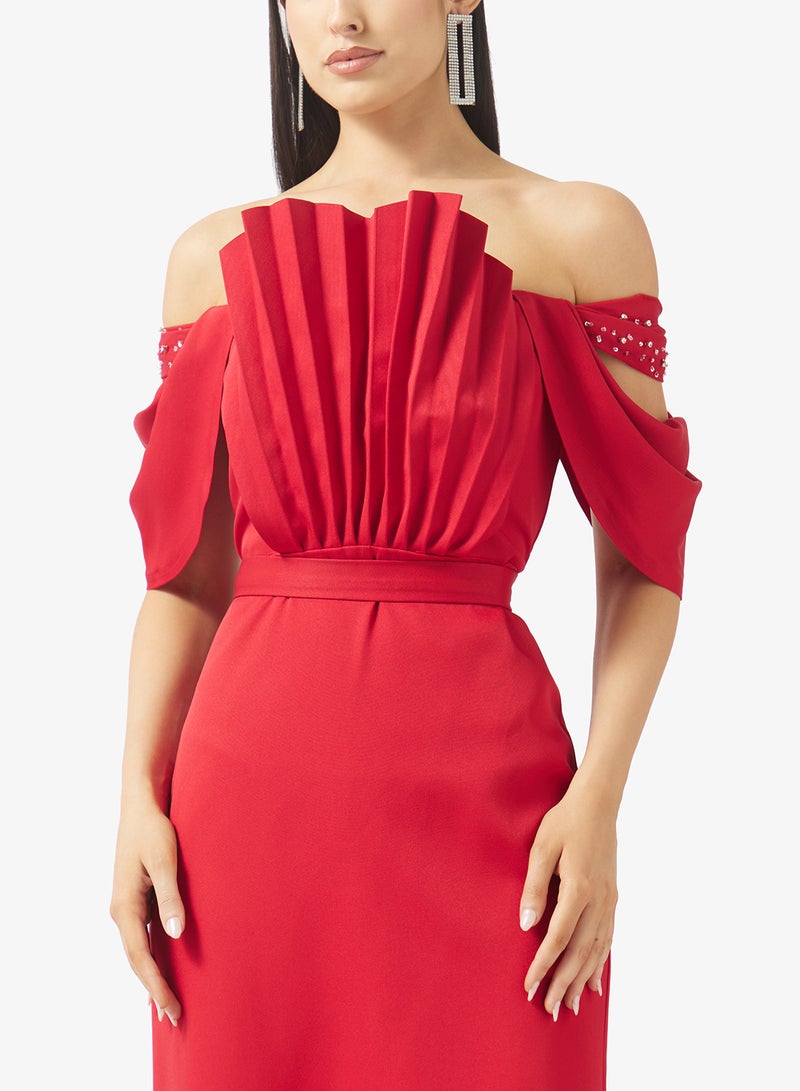 Namshi x Off Shoulder Pleat Detail Evening Gown - Image 3