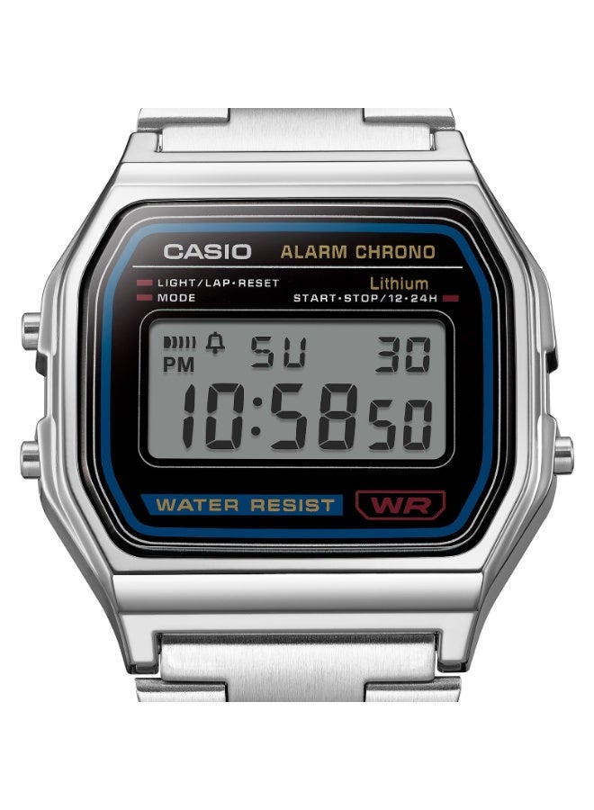 Casio A158WA‑1DF Unisex Digital Watch – Stainless Steel Silver, Alarm & Stopwatch, 7‑Year Battery - Image 2