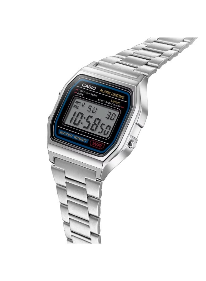 Casio A158WA‑1DF Unisex Digital Watch – Stainless Steel Silver, Alarm & Stopwatch, 7‑Year Battery - Image 3