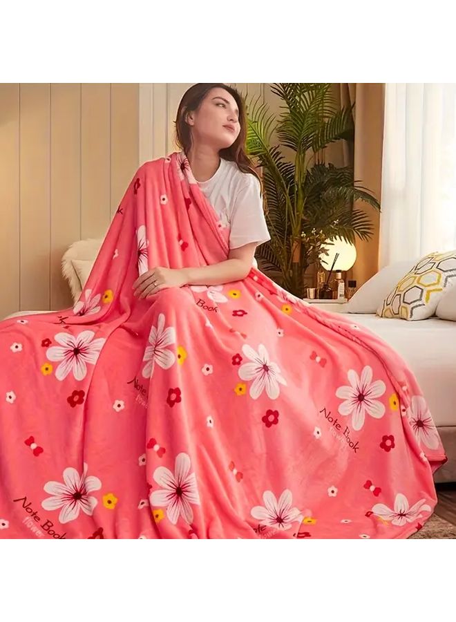 Textured Dial Floral Pattern Flannel Blanket 78 74x90 55 Inch All Season Multi Occasion Cover - Image 1