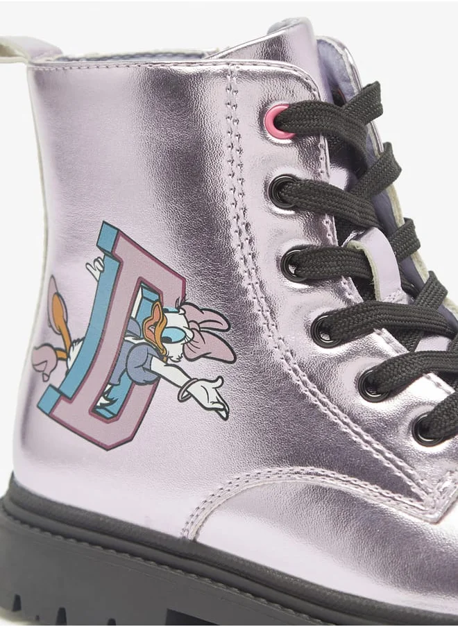Disney Daisy Duck Print Ankle Boots with Lace-Up Closure