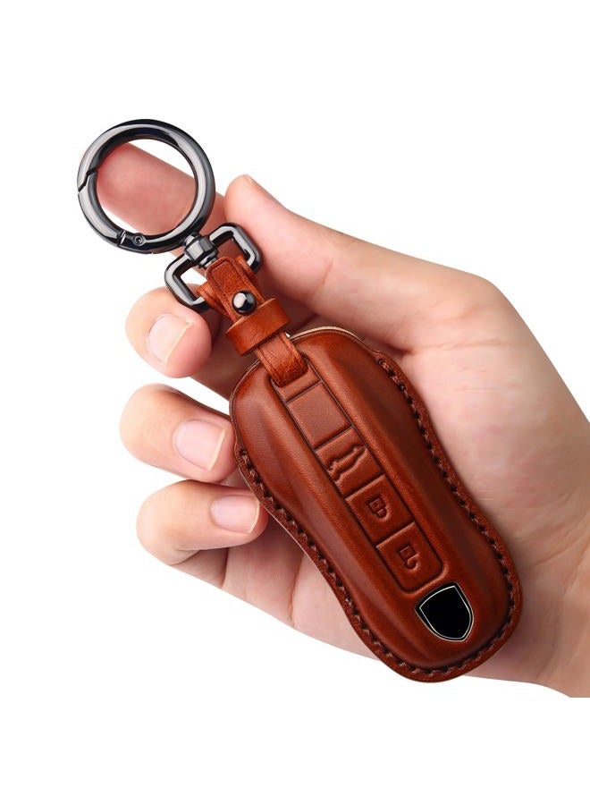 Tukellen for Porsche Leather Key Fob Cover with Keychain Key Shell Compatible with 2020-2024 Panamera, Cayenne, Macan, 918-Brown - Image 1