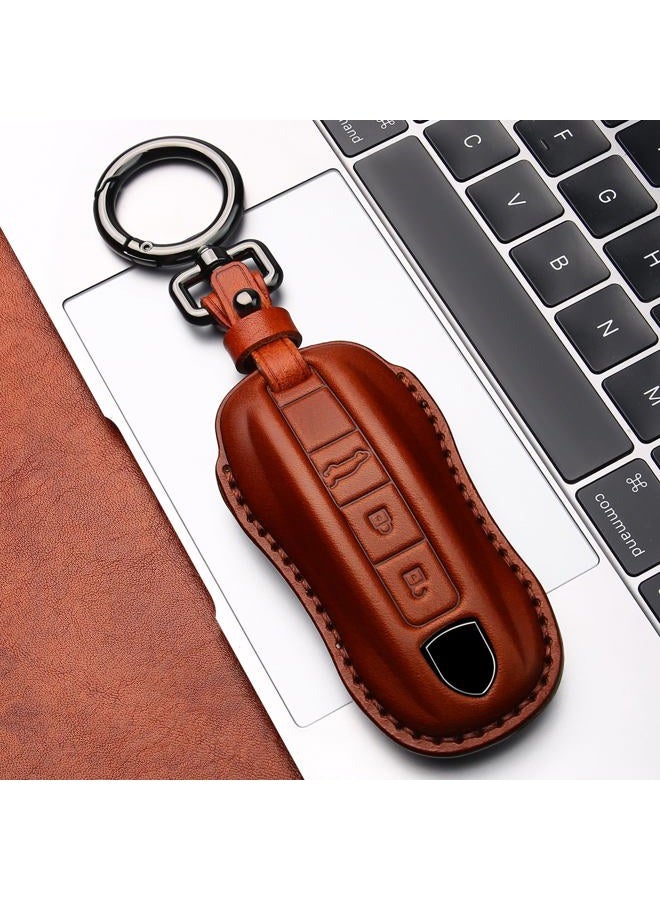 Tukellen for Porsche Leather Key Fob Cover with Keychain Key Shell Compatible with 2020-2024 Panamera, Cayenne, Macan, 918-Brown - Image 5