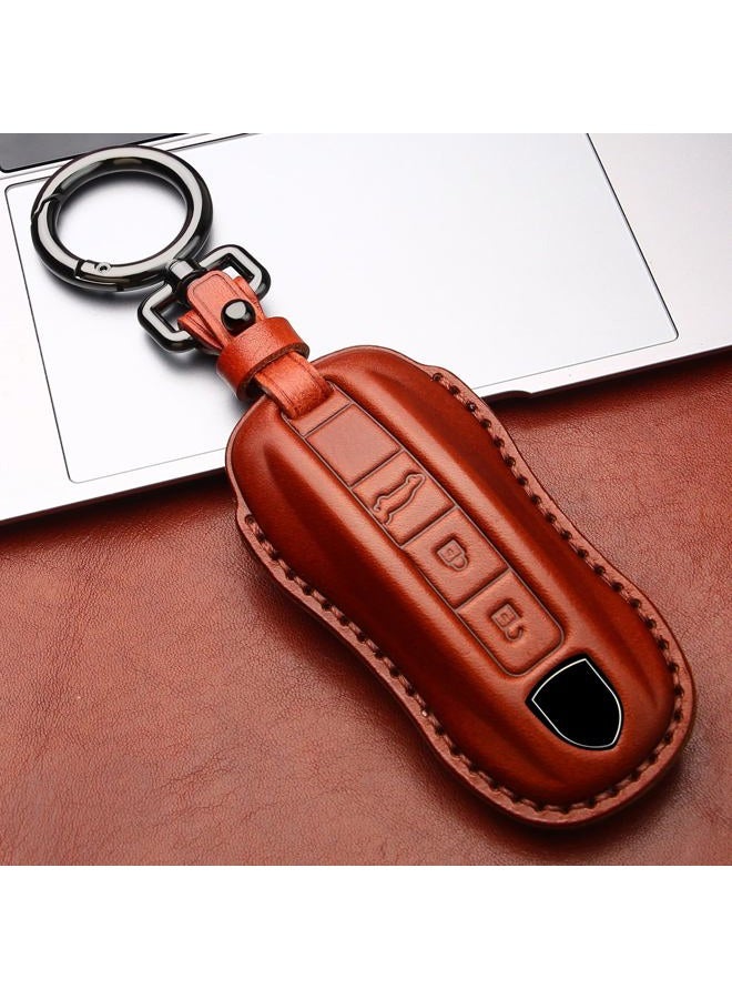 Tukellen for Porsche Leather Key Fob Cover with Keychain Key Shell Compatible with 2020-2024 Panamera, Cayenne, Macan, 918-Brown - Image 4
