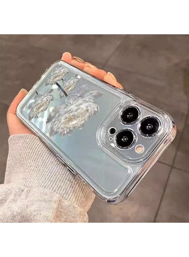 iPhone 16 Pro Max Case, Elegant White Lotus Flower Print, Raised Camera Lens Protector, Soft Clear Silicone Shockproof Phone Cover for iPhone 16 Pro Max  - Image 2