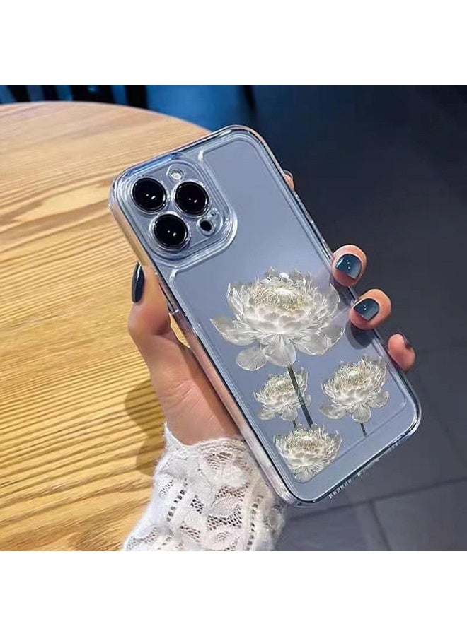 iPhone 16 Pro Max Case, Elegant White Lotus Flower Print, Raised Camera Lens Protector, Soft Clear Silicone Shockproof Phone Cover for iPhone 16 Pro Max  - Image 3
