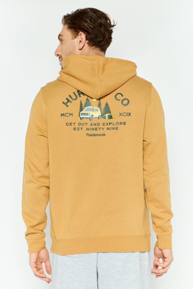 Hurley Men Hooded Long Sleeve Printed Sweatshirt, Papaya - Image 4