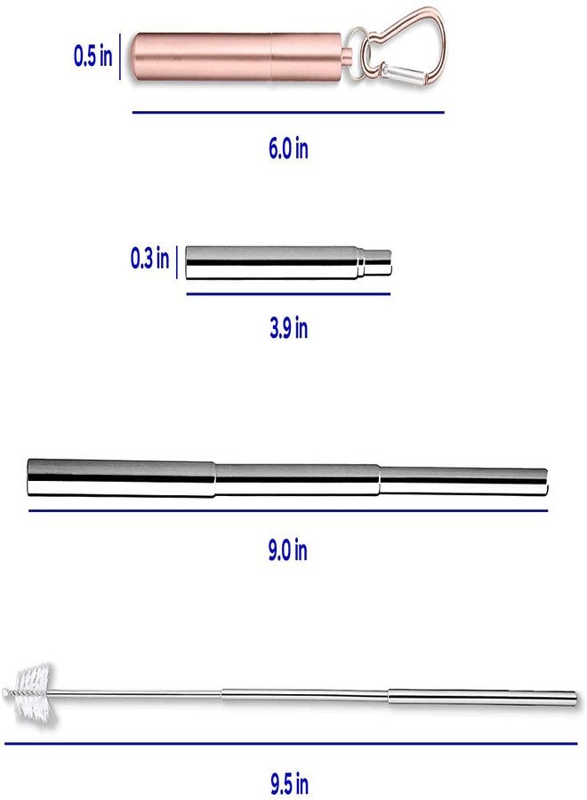 ANAB GI ANABGI Portable Reusable Drinking Straws with case| Collapsible & Foldable Telescopic Stainless Steel Metal Straw Dispenser | Long Cleaning Brush | Travel case Rose Gold with Hook- Pack of 1 Pcs - Image 2