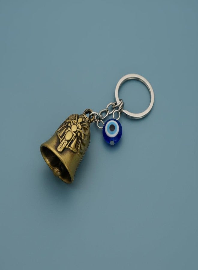 AEROSTARK Gold Bike Guardian Bell for Bike with Evil Eye Keychain | Motorcycle Safety Bell Ride Safe Lucky Charm | Key Ring for Bike Car Scooter | Antique Metal Biker Gift for Men - Image 5