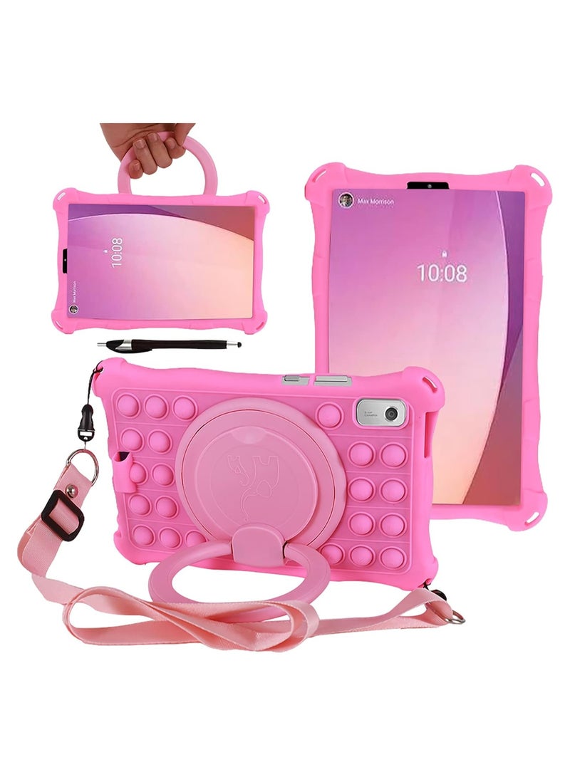 Silicone Case Compatible with 9 Lenovo Tab M9 2023, with 【360 Rotating Stand】 【Shoulder Strap】 【Stylus】【Pencil Holder】 Silicone Case for for 9.0 Lenovo Tab M9 (TB-310FU), Pink - Image 1