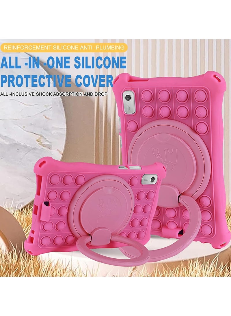 Silicone Case Compatible with 9 Lenovo Tab M9 2023, with 【360 Rotating Stand】 【Shoulder Strap】 【Stylus】【Pencil Holder】 Silicone Case for for 9.0 Lenovo Tab M9 (TB-310FU), Pink - Image 2