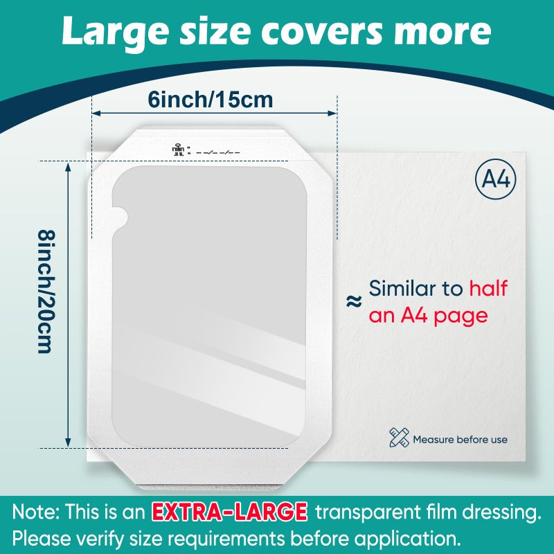 YHOVID 30 Packs Transparent Film Dressing 6'' x 8'' - Waterproof Bandages for Swimming, Showering, Wounds, Post Surgical Shower or IV Shield, Tattoo Aftercare Bandage, Scar Therapy, Adhesive Patches - Image 2
