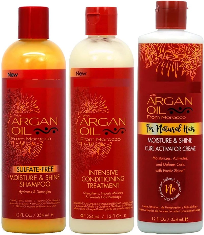 CREAM OF NATURE Argan Oil from Morocco Sulfate Free Moisture Shine Shampoo Intensive Conditioning Treatment Curl Activator Creme Deal Set