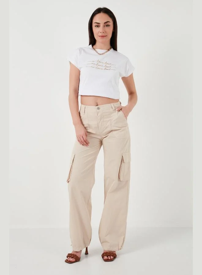 Lela Lela Cotton High Waist Wide Leg Cargo Pants Women's Trousers 668YP50022S4