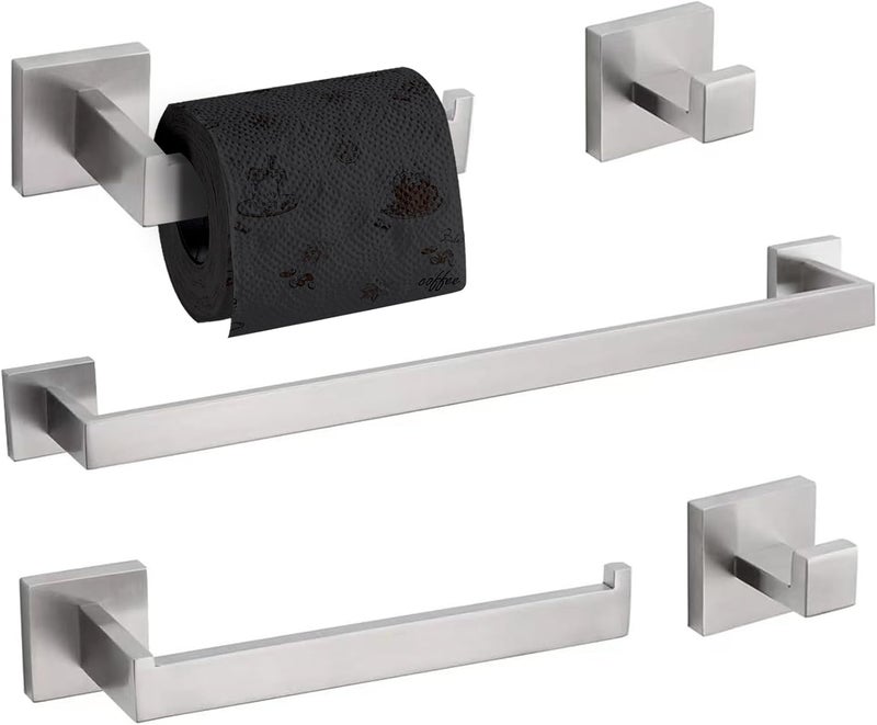 TURS 5-Piece Bathroom Hardware Set Brushed Nickel Towel Bar Set Bath Towel Holder Sets Hand Towel Holder 2 Towel Hooks, SUS 304 Stainless Steel, Q7BR-P5 - Image 1