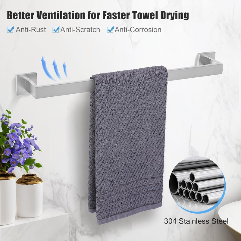 TURS 5-Piece Bathroom Hardware Set Brushed Nickel Towel Bar Set Bath Towel Holder Sets Hand Towel Holder 2 Towel Hooks, SUS 304 Stainless Steel, Q7BR-P5 - Image 2