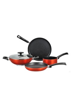 BERGNER ULTRA 5PCS COOKWARE SET, PRESSED ALUMINUM COOKING SET, INDUCTION BOTTOM COOKWARE , MARBLE+ NON-STICK COATING COOKING POTS, SUITABLE FOR ALL STOVES, METALIC ORANGE COLOR, BG31306OR  - Image 2