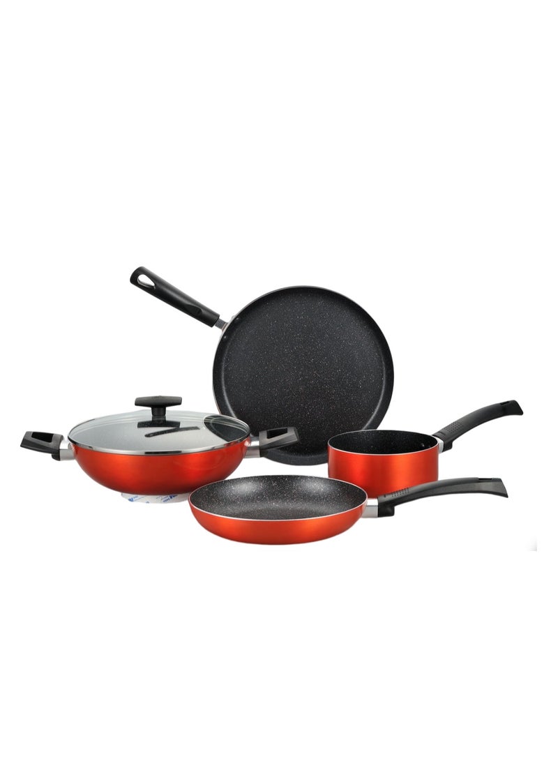 BERGNER طقم أواني الطهي ULTRA 5 قطع، طقم طهي من الألمنيوم المضغوط، أواني طهي ذات قاعدة حثية، أواني طهي مغطاة بالرخام + غير لاصقة، مناسبة لجميع المواقد، لون برتقالي معدني، BG31306OR - Image 2