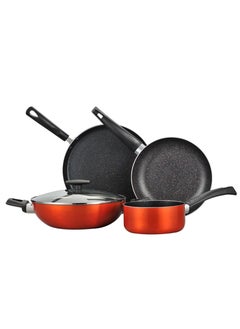 BERGNER ULTRA 5PCS COOKWARE SET, PRESSED ALUMINUM COOKING SET, INDUCTION BOTTOM COOKWARE , MARBLE+ NON-STICK COATING COOKING POTS, SUITABLE FOR ALL STOVES, METALIC ORANGE COLOR, BG31306OR  - Image 1