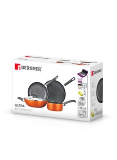 BERGNER ULTRA 5PCS COOKWARE SET, PRESSED ALUMINUM COOKING SET, INDUCTION BOTTOM COOKWARE , MARBLE+ NON-STICK COATING COOKING POTS, SUITABLE FOR ALL STOVES, METALIC ORANGE COLOR, BG31306OR  - Image 3