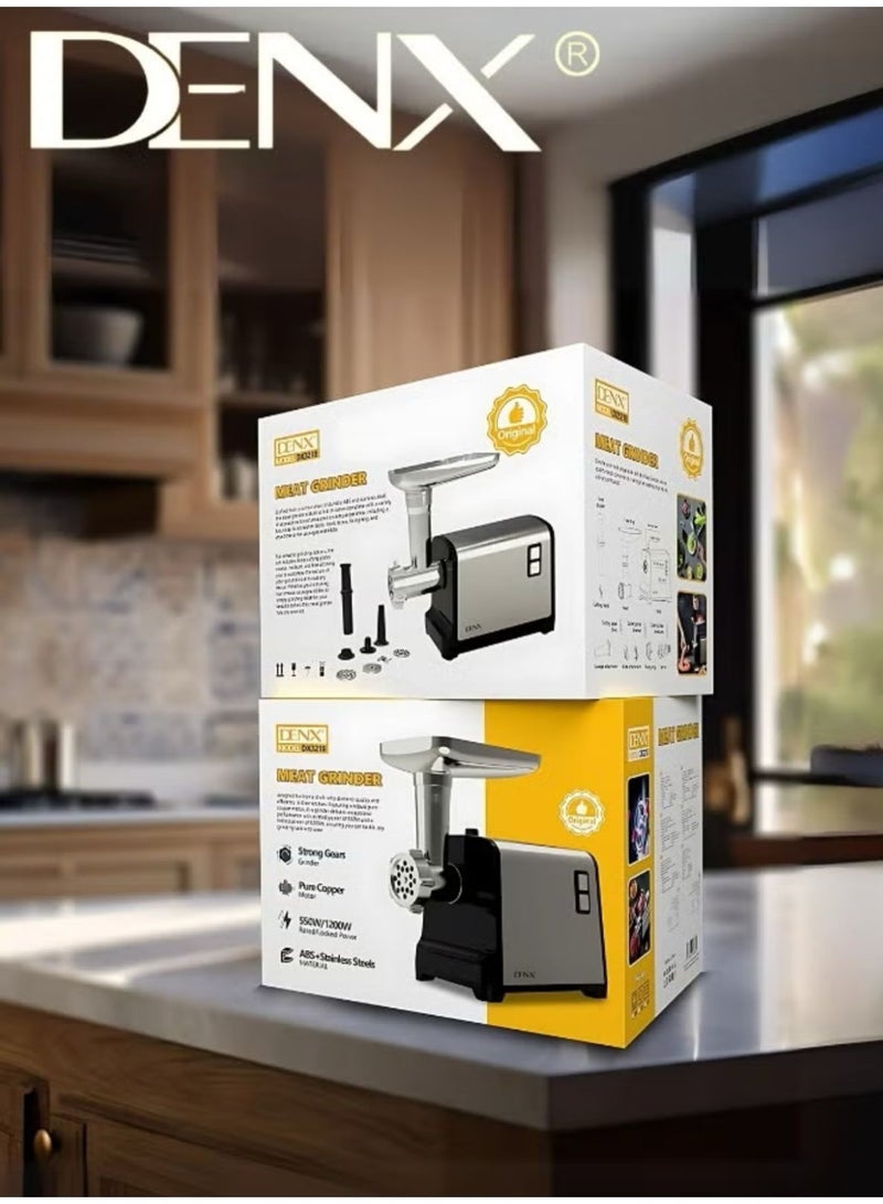 Denx Meat Grinder, Electric Meat Grinder with Stainless Steel Blade, 1200W, Silver - Image 5